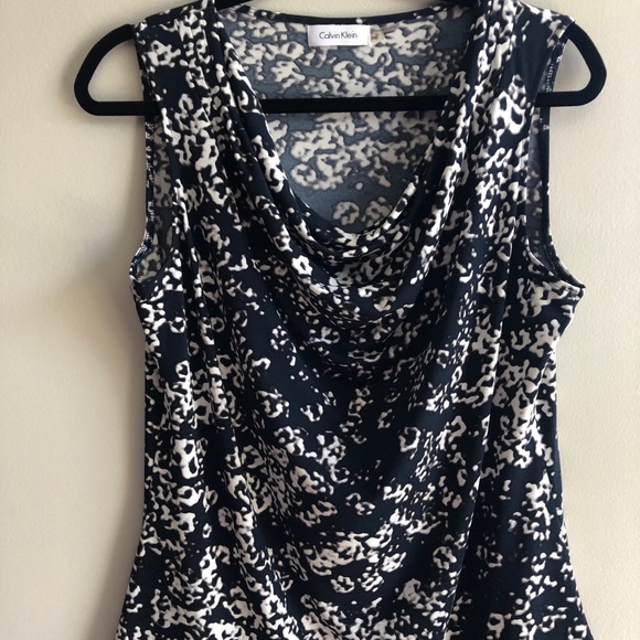 Calvin Klein Blouse black navy tan pattern - Picture 2 of 3